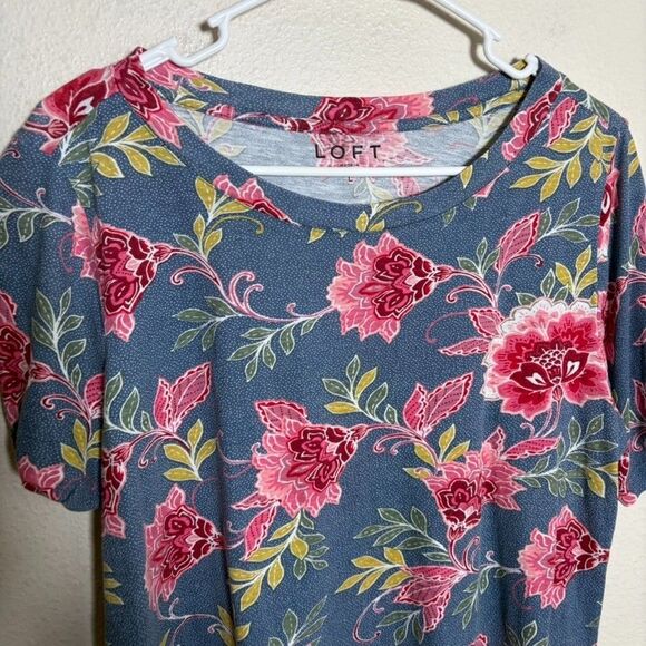 Loft T-Shirt Women's Large Floral Short Sleeve Round Neck Colorful Boho Shirt - Picture 2 of 8